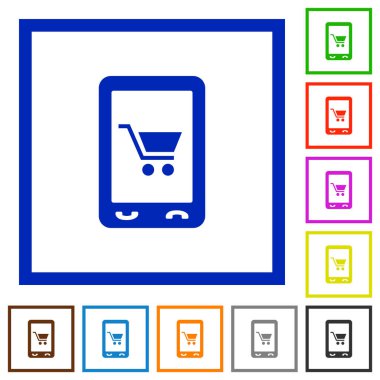 Mobil alışveriş düz simgeler çerçeveli