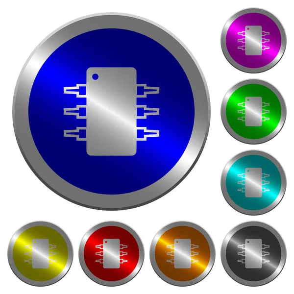 Circuit intégré lumineux en forme de pièce boutons ronds de couleur — Image vectorielle