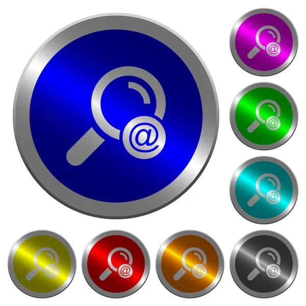 Busca endereço de e-mail luminoso moeda-como botões de cor redonda — Vetor de Stock