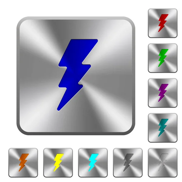 Lightning energi avrundat fyrkantig stål knappar — Stock vektor