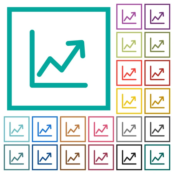 Vonal grafikon sima színes ikonok-val íves keretek — Stock Vector