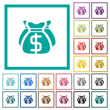 Doları çanta düz renk simgeleri çeyreği çerçeveler ile