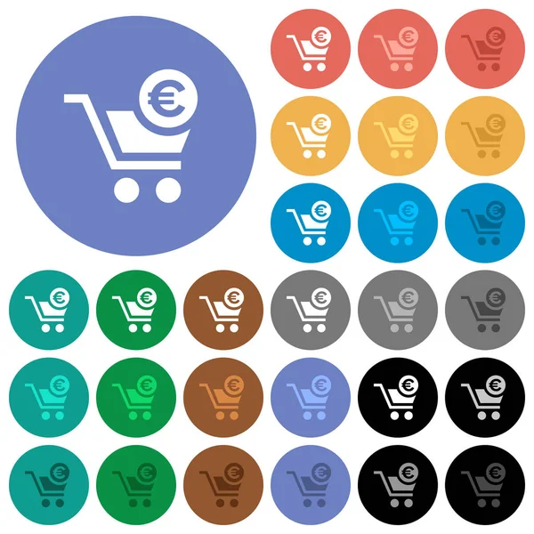 Pokladna s Euro cart kulaté ploché multi barevné ikony — Stockový vektor