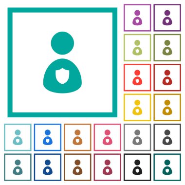 Güvenlik görevlisi düz renk simgeleri çeyreği çerçeveler ile