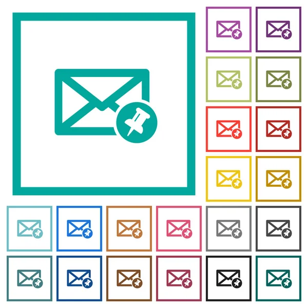 Pin Mail flache Farbsymbole mit Quadrantenrahmen — Stockvektor