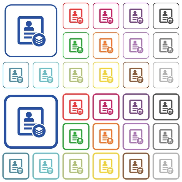 Mehrere Kontakte umrissene flache Farbsymbole — Stockvektor