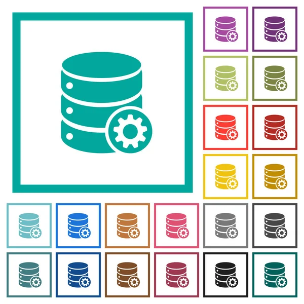Configuración de la base de datos iconos de color plano con marcos de cuadrante — Vector de stock