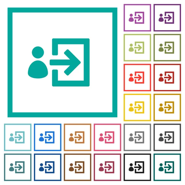 Connexion utilisateur icônes de couleur plates avec cadres quadrant — Image vectorielle