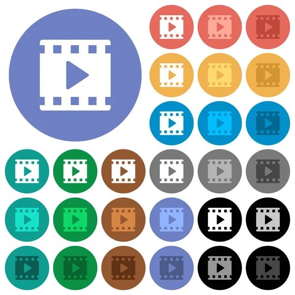 Filme jogar rodada plana multi ícones coloridos —  Vetores de Stock