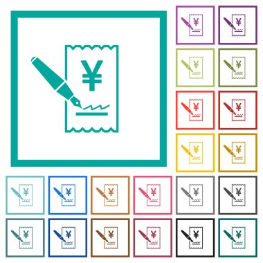 Yen çek düz renk simgeleri çeyreği çerçeveler ile imzalama