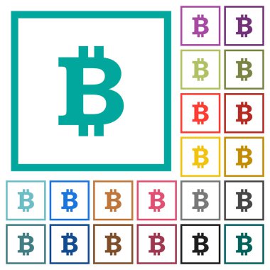 Bitcoin işareti renk simgeleri çeyreği çerçeveler ile düz