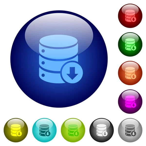Base de datos abajo botones de vidrio de color — Vector de stock
