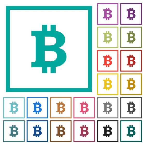 Ícones de cor plana sinal Bitcoin com quadros quadrantes —  Vetores de Stock
