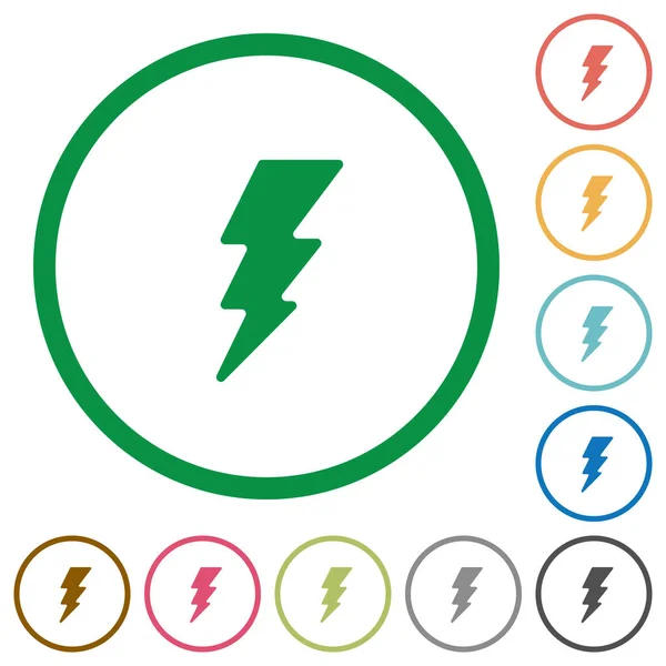 Blitz Energie flache Symbole mit Umrissen — Stockvektor