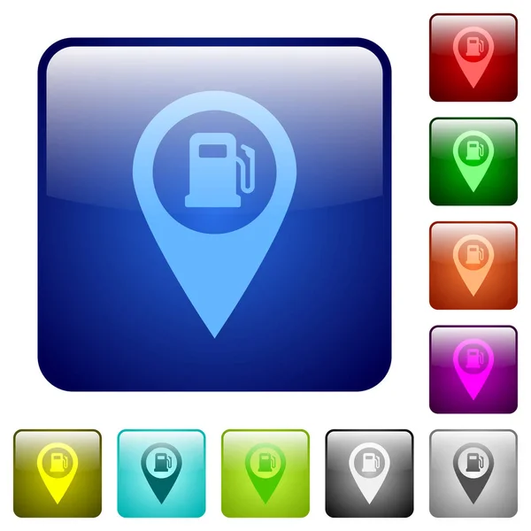 Gasolinera GPS mapa ubicación color botones cuadrados — Archivo Imágenes Vectoriales