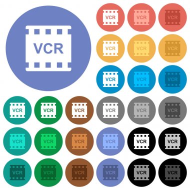 VCR film çift yuvarlak düz çok renkli simgeler