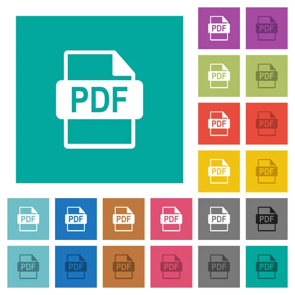 Formato de archivo PDF cuadrado plano iconos multicolores — Vector de stock