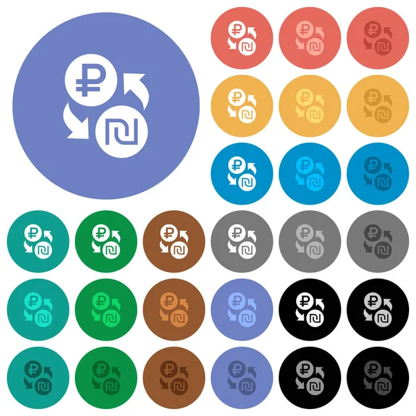 Kantor wymiany walut szekla Rubel okrągłe płaskie multi kolorowe ikony — Wektor stockowy