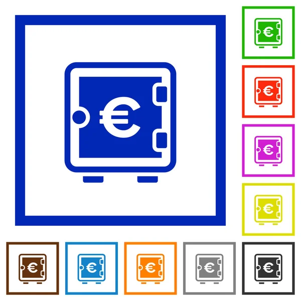 Euro caja fuerte iconos enmarcados planos — Archivo Imágenes Vectoriales