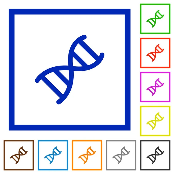 Icônes encadrées plates de molécule d'ADN — Image vectorielle