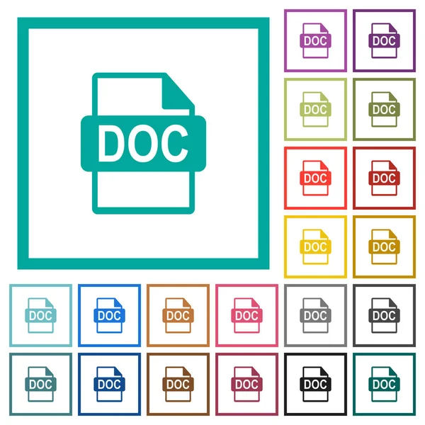 Format de fichier DOC icônes de couleur plates avec cadres quadrants — Image vectorielle