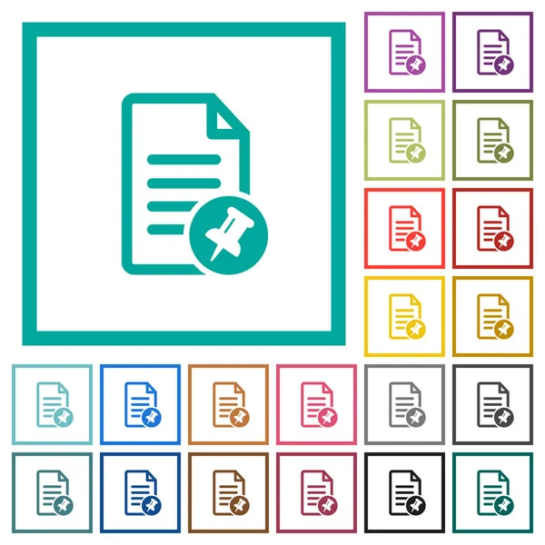 Pin document icônes plates de couleur avec des cadres quadrant — Image vectorielle