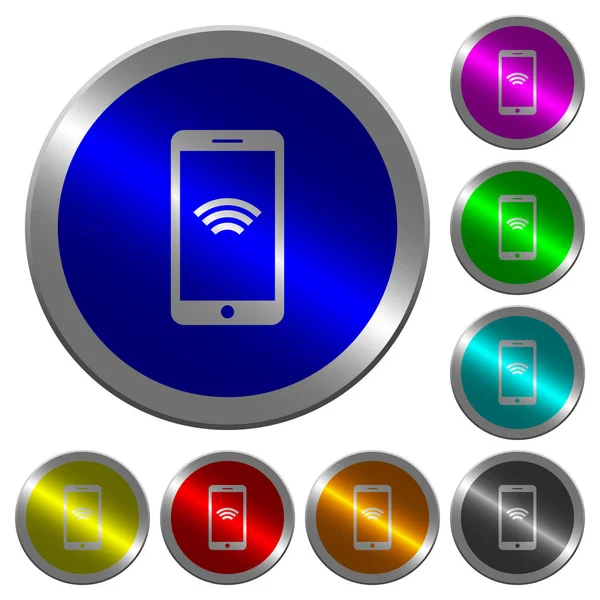 Cellulaire avec symbole de réseau sans fil lumineux comme des boutons ronds couleur pièce — Image vectorielle