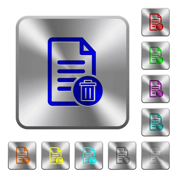 Delete document rounded square steel buttons — Stock Vector