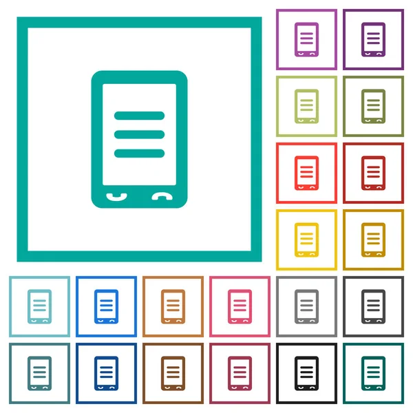Options mobiles icônes plates couleur avec cadres quadrants — Image vectorielle