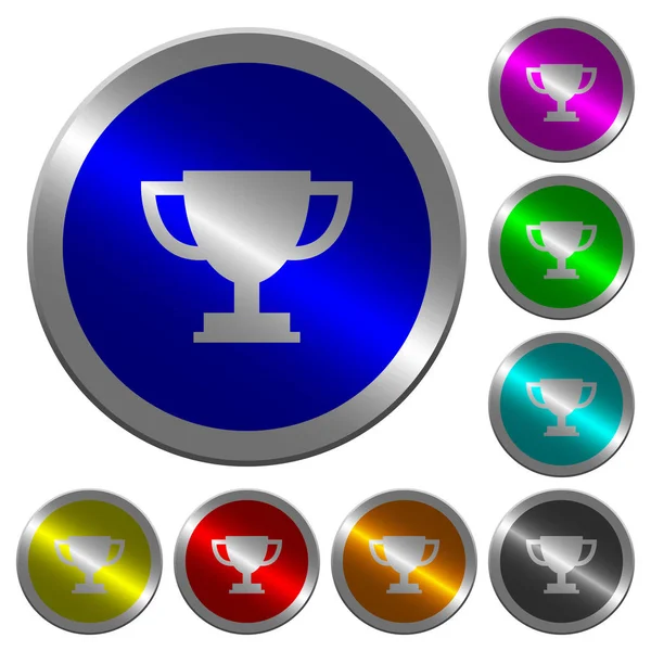 Copo de troféu luminoso moeda-como botões de cor redonda — Vetor de Stock