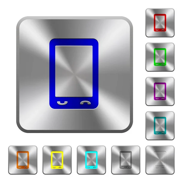 Telefone celular com exibição em branco arredondado botões de aço quadrado —  Vetores de Stock