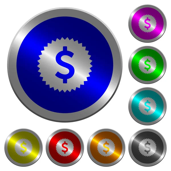 Dollar autocollant lumineux coin-like boutons ronds de couleur — Image vectorielle