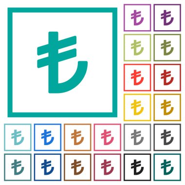 Türk Lirası işareti renk simgeleri çeyreği çerçeveler ile düz