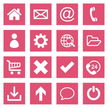 Kırmızı dikdörtgen arka plan üzerinde beyaz düz temel web simgesi toplama