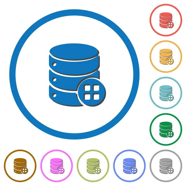 Icone dei moduli del database con ombre e contorni — Vettoriale Stock