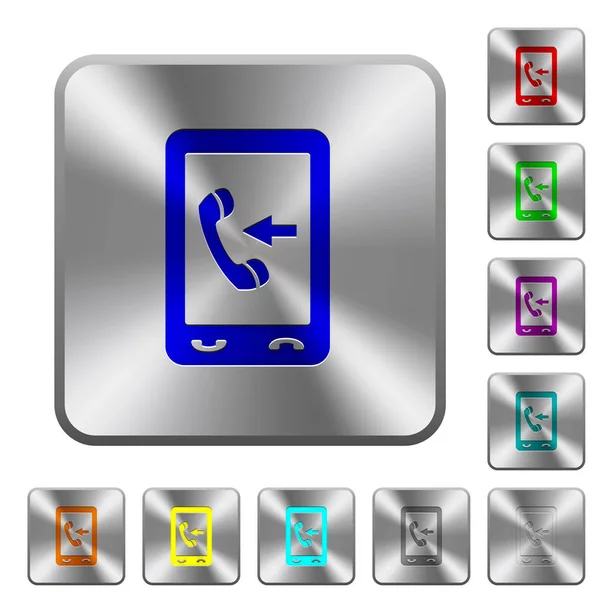 Εισερχόμενων κλήσεων κινητής τηλεφωνίας στρογγυλεμένο τετράγωνο χαλύβδινο κουμπιά — Διανυσματικό Αρχείο