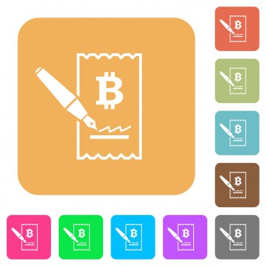 Bitcoin çek imzalama yuvarlak kare düz simgeler