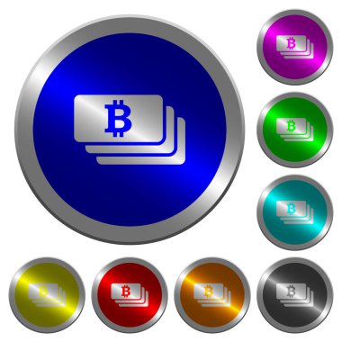 Bitcoin banknotlar parlak sikke benzeri yuvarlak renkli düğmeler