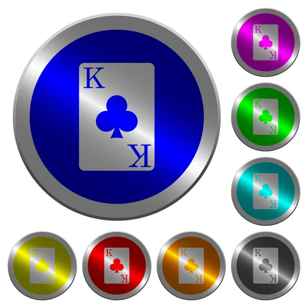 Roi des clubs carte lumineux coin-like boutons ronds de couleur — Image vectorielle