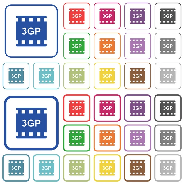 3gp formato filmato delineato icone a colori piatti — Vettoriale Stock