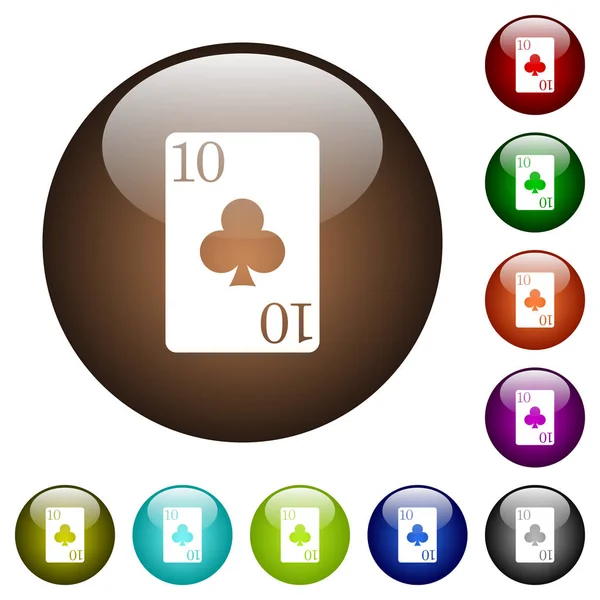 Ten of clubs card color glass buttons — Stock Vector
