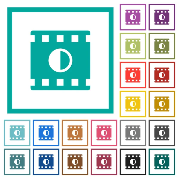 Contraste de film icônes de couleurs plates avec cadres quadrants — Image vectorielle