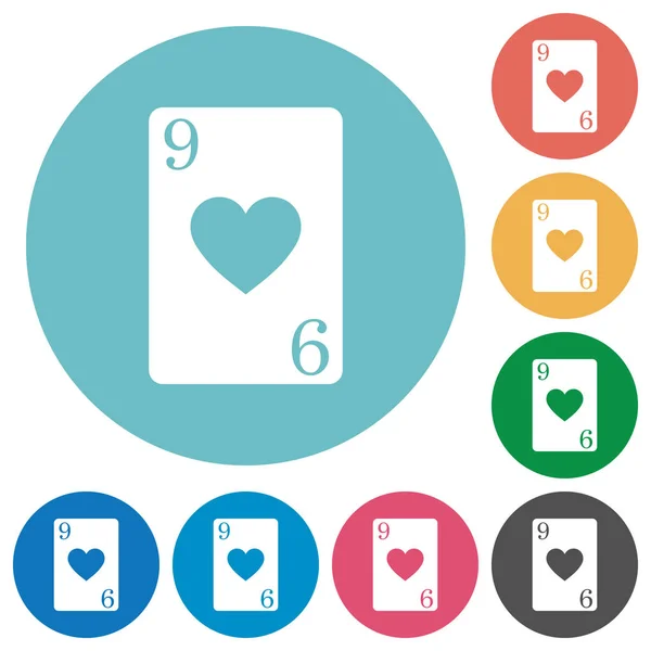 Nueve de corazones tarjeta plana redonda iconos — Vector de stock