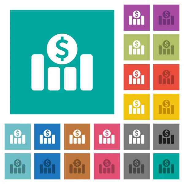 Dollár pénzügyi grafikon négyzet lapos multi színes ikonok — Stock Vector