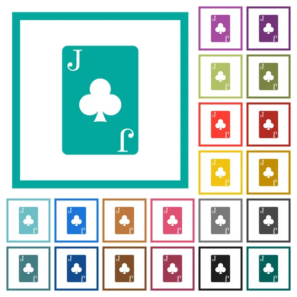 Jack de los clubes de la tarjeta de iconos de color plano con marcos de cuadrante — Vector de stock