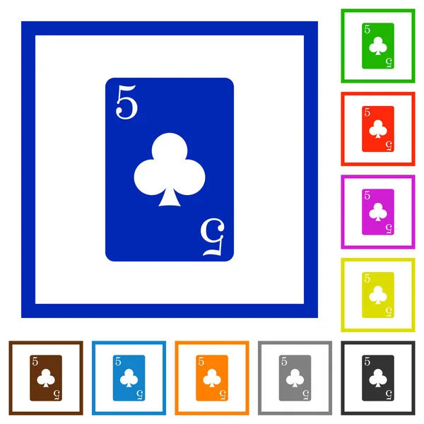 Cinco de los clubes tarjeta plana iconos enmarcados — Archivo Imágenes Vectoriales