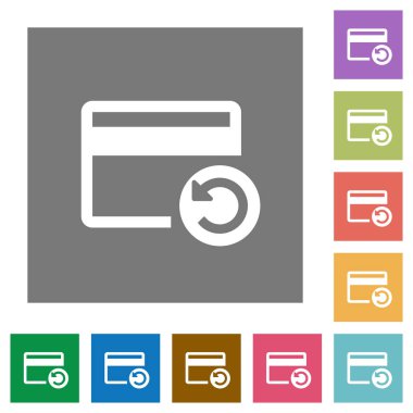 Kredi kartı son işlemi geri kare düz simgeler