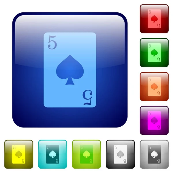 Five of spades card color square buttons — Stock Vector