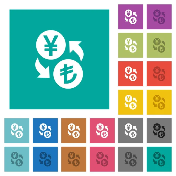 Yen lire geldwissel vierkant plat multi gekleurde pictogrammen — Stockvector