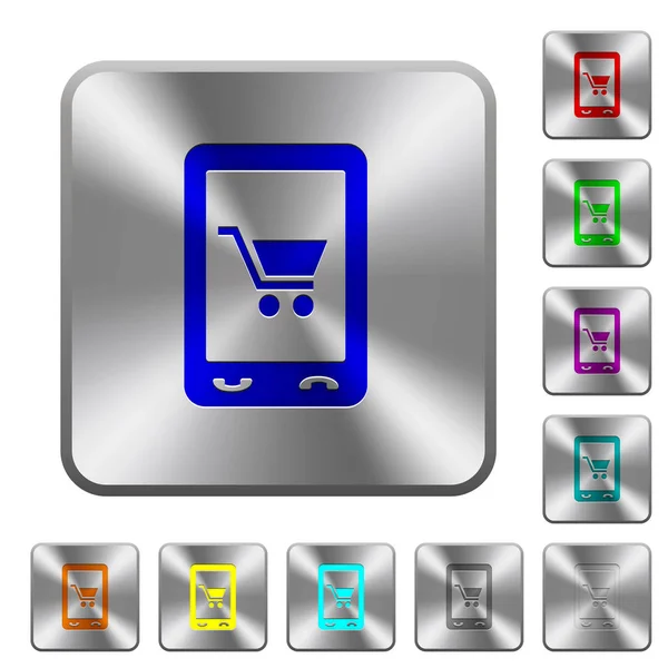 Mobilne zakupy zaokrąglone przyciski stalowa kwadratowa — Wektor stockowy